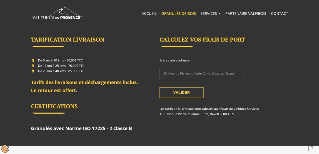 Capture decran 2026 03 20 150552 Valfibois calcul frais de port