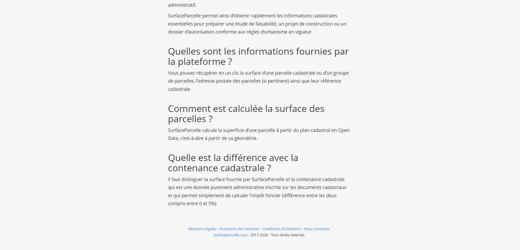 Capture decran 2026 03 24 163726 SurfaceParcelle FAQ